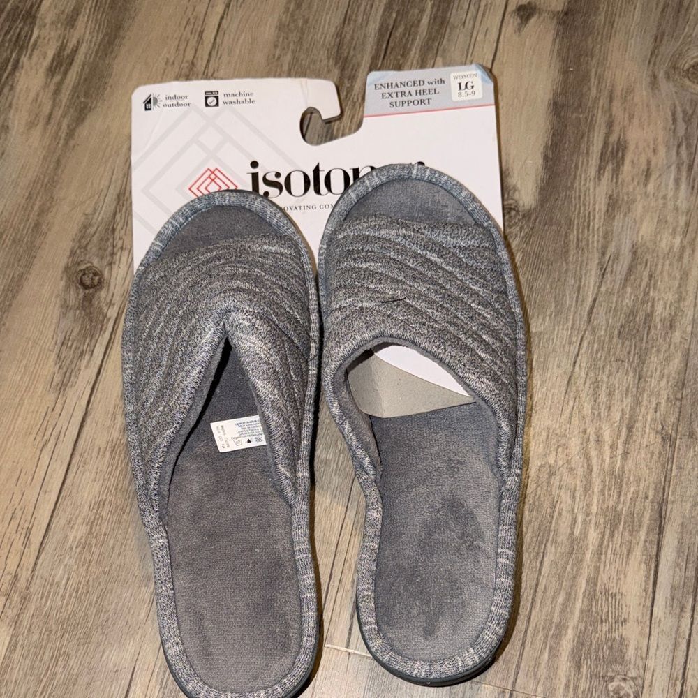 isotoner Women's Heathered Gray Slip-On Memory Foam Slippers